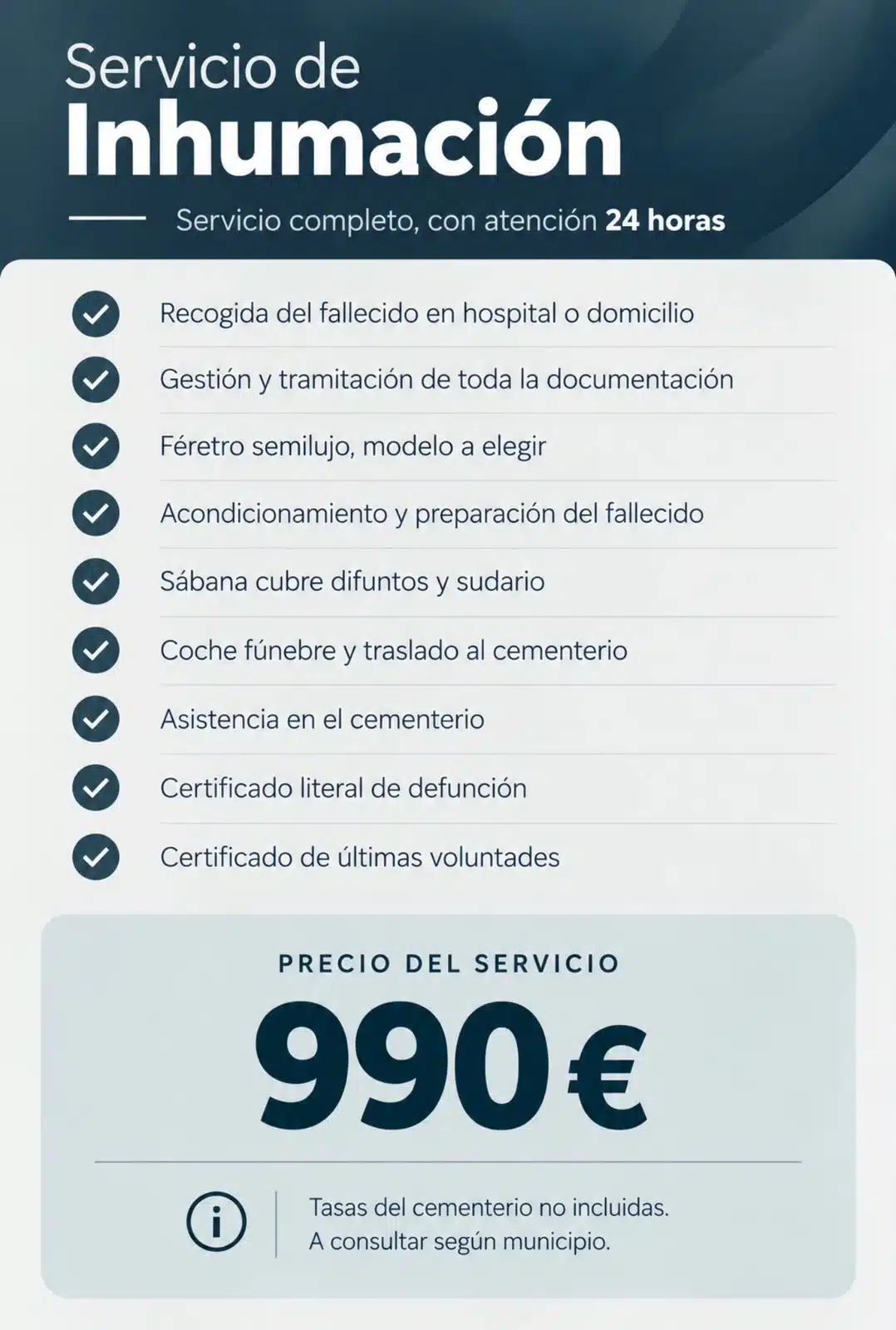Presupuesto servicio de inhumación funeraria Manuel Martínez